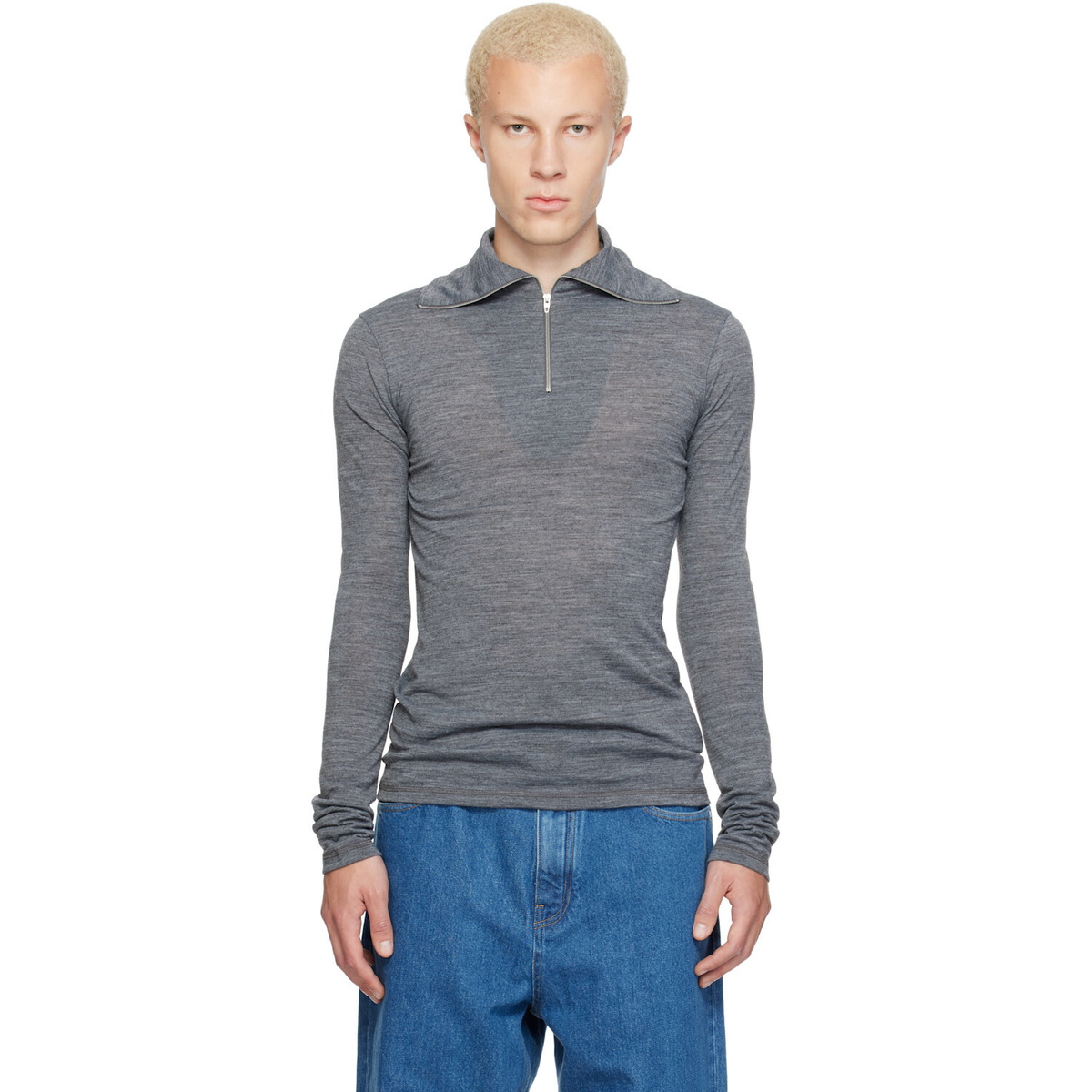 Jil Sander Gray LS Zip Polo