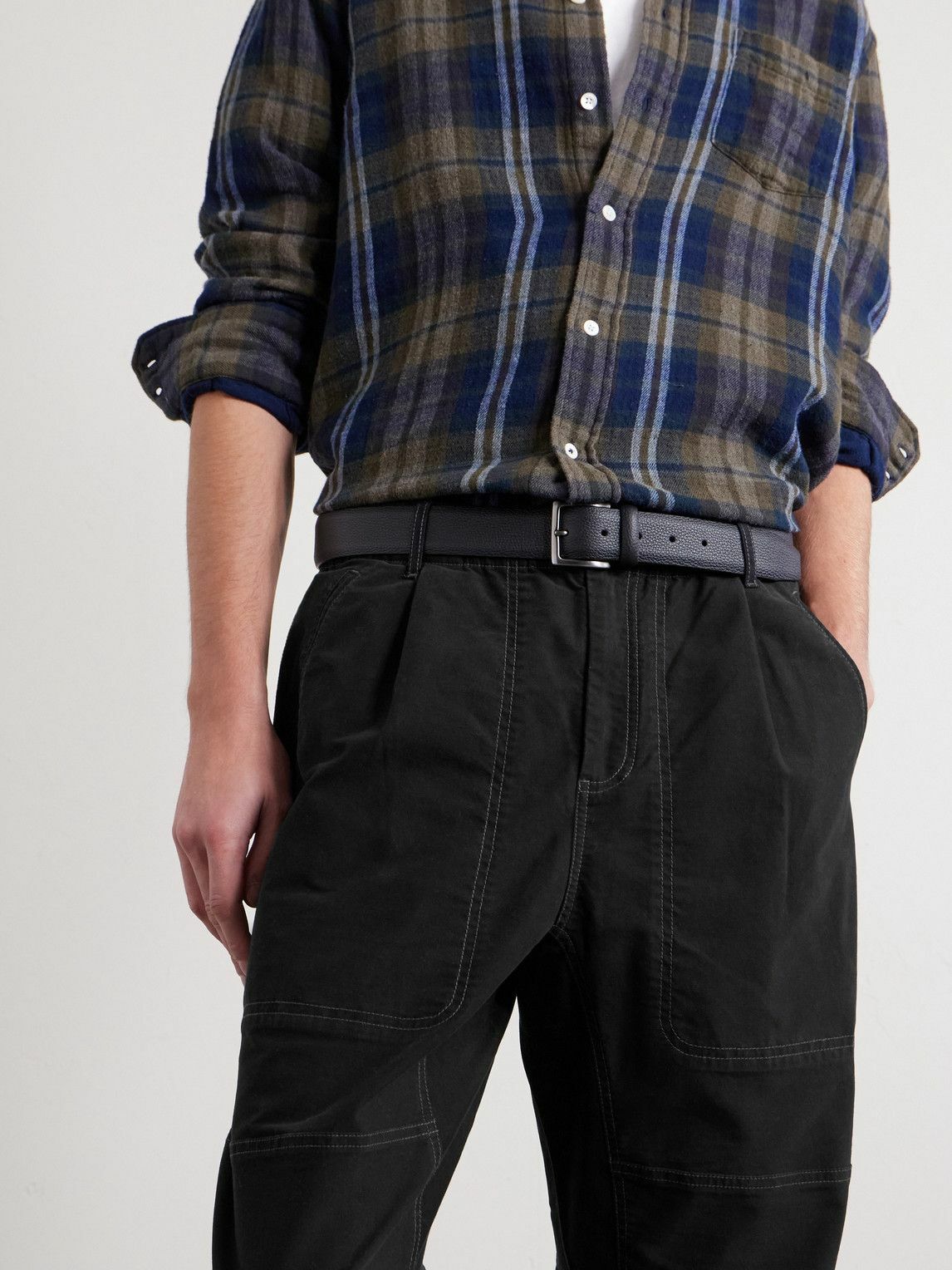 Folk - Assembly Straight-Leg Pleated Cotton-Blend Trousers - Black