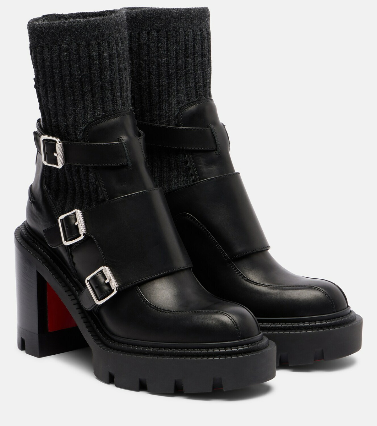 Christian Louboutin Black Leather Lace-Up Buckle Boot CHRISTIAN LOUBOUTIN Oxybootie buckled leather ankle boots  main image 4