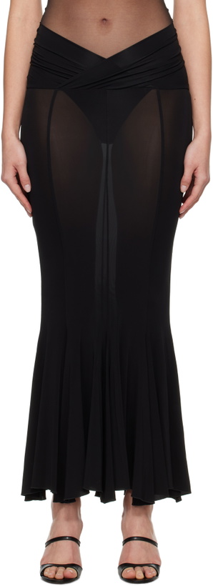 Photo: Nensi Dojaka Black V Waist Flared Midi Skirt