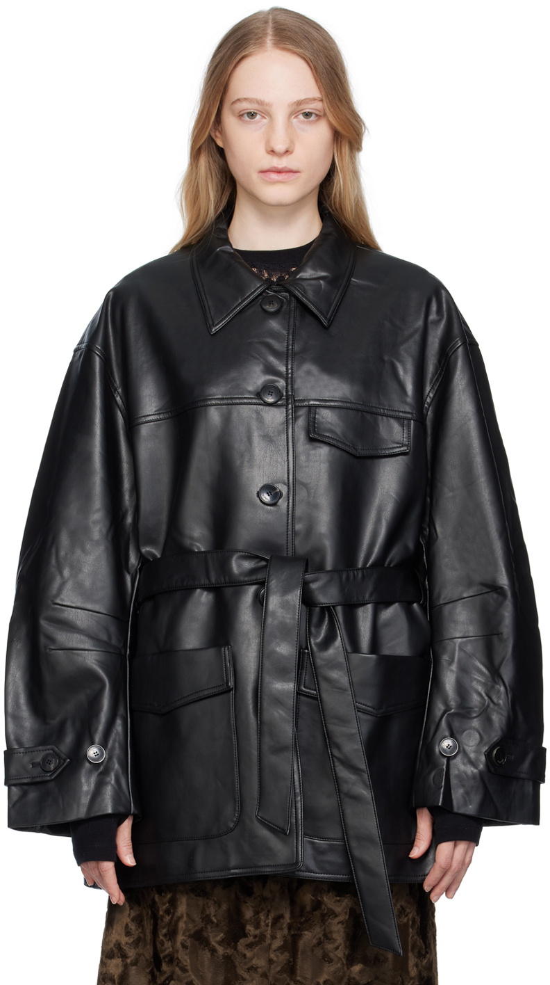 lesugiatelier Black Button Faux-Leather Jacket