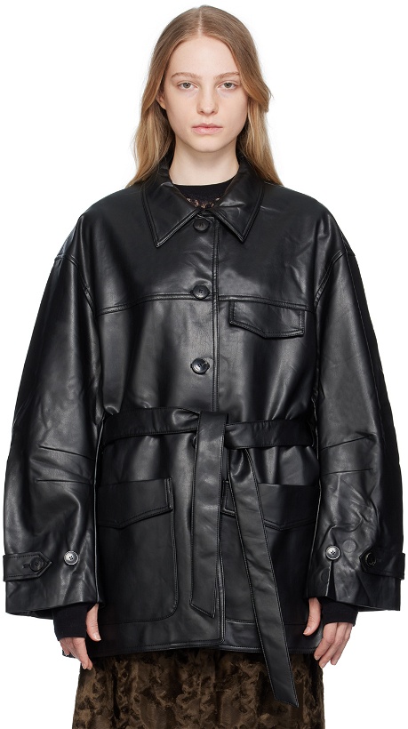 Photo: lesugiatelier Black Button Faux-Leather Jacket