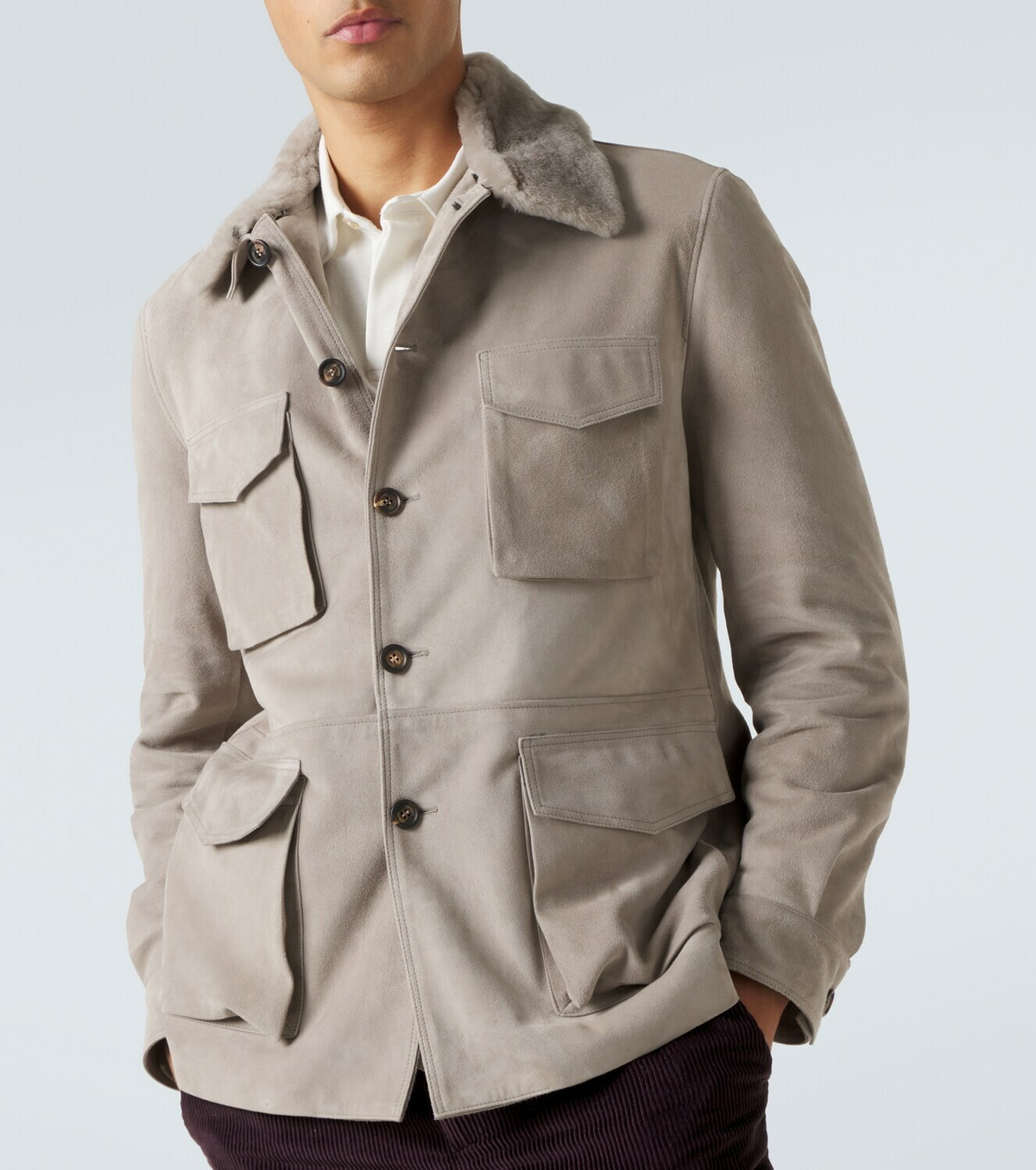 Eleventy Shearling-trimmed suede field jacket
