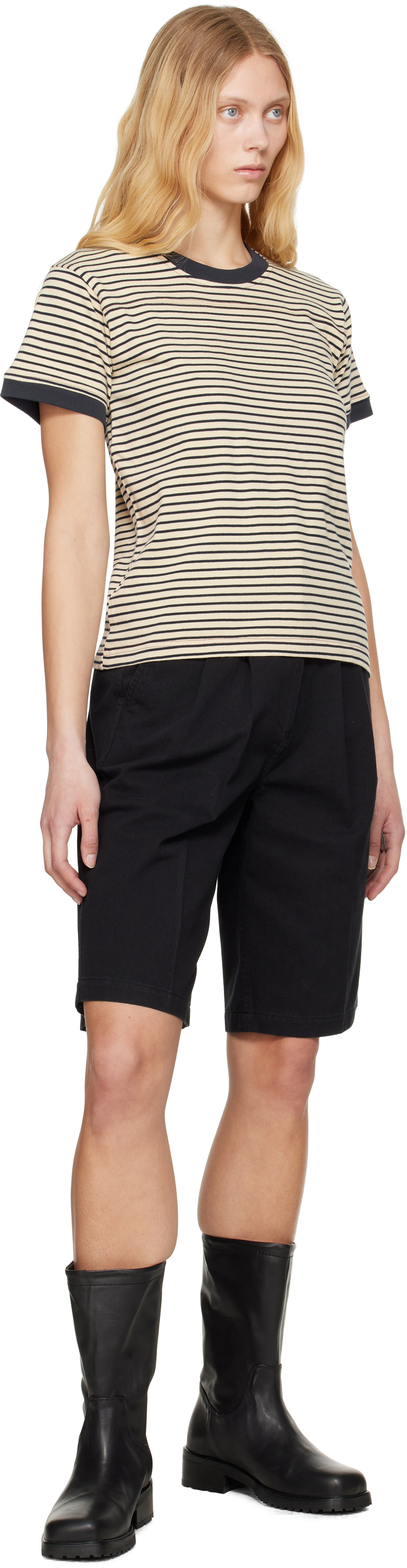 Carter Young Beige & Navy Striped Football T-shirt