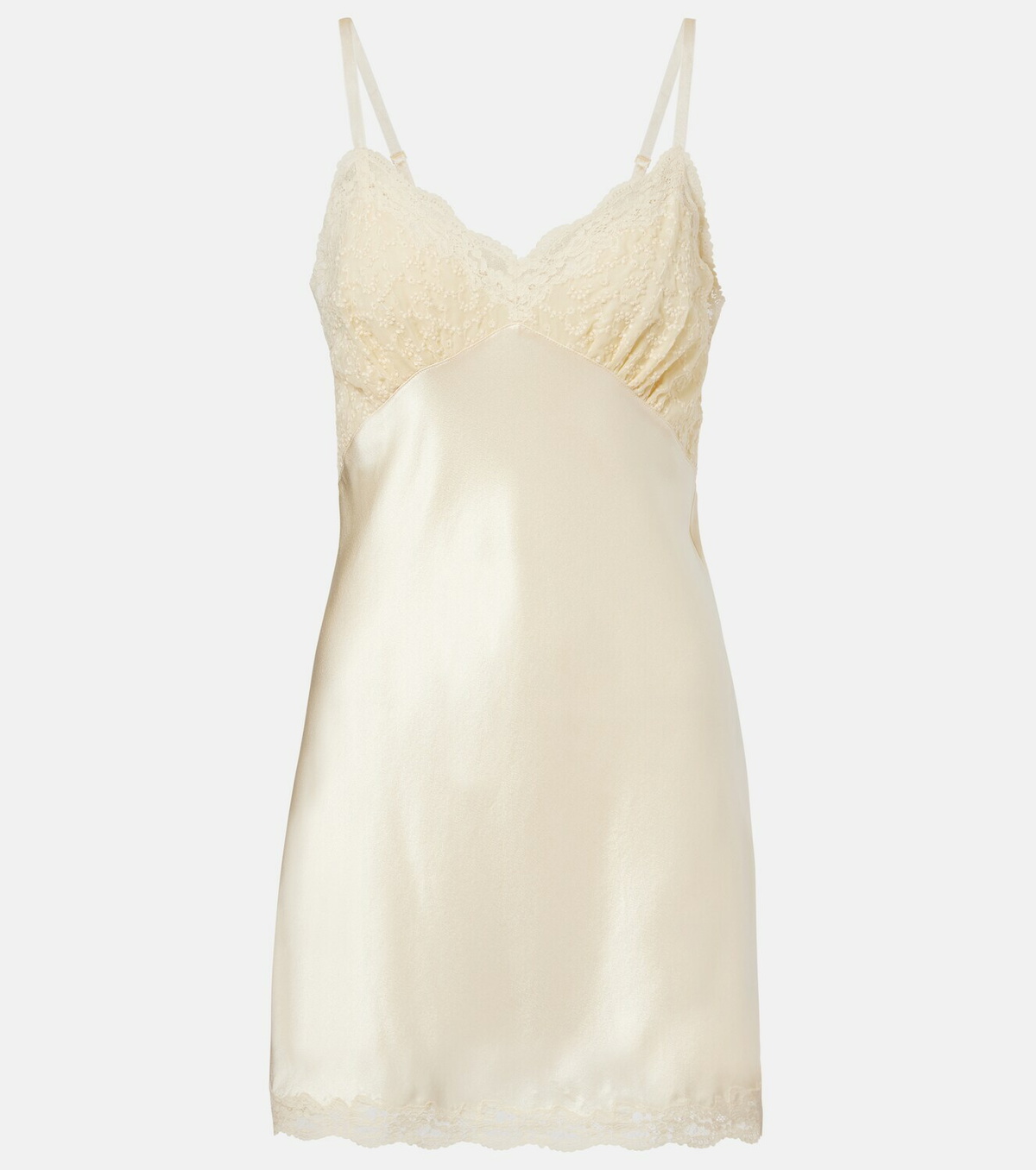 Saint Laurent Lace-trimmed silk satin slip dress