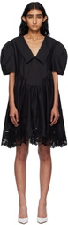 Pushbutton Black Lace Hem Puff Minidress