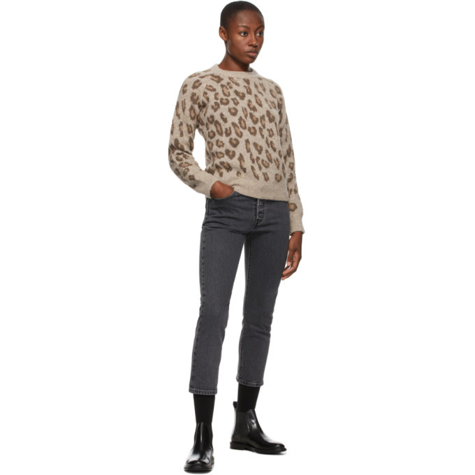 A.P.C. Esther Leopard retailer Sweater Size Large Taupe Brown Animal Alpaca Merino Wool