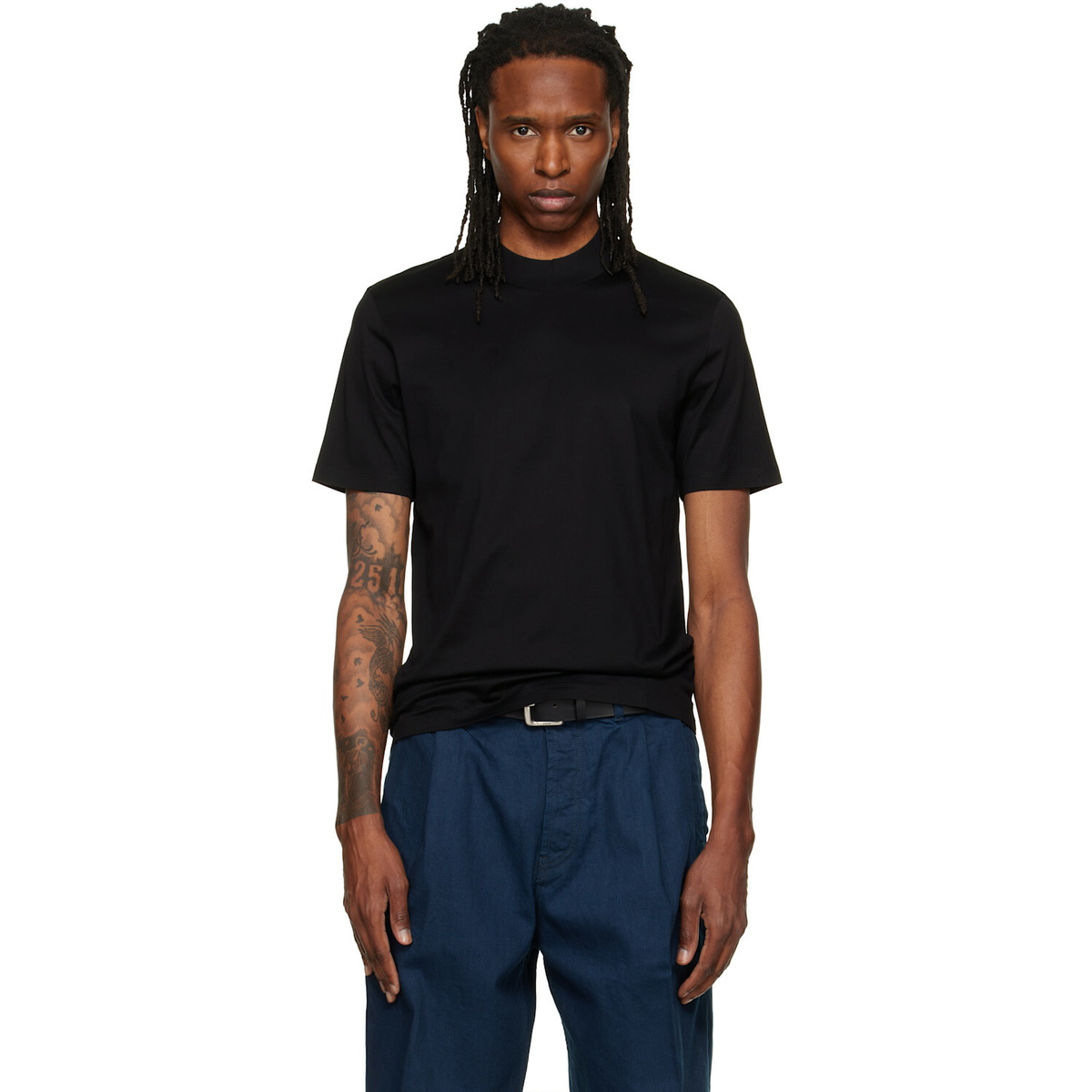 Hugo Black Stand Collar Slim-Fit Stretch Cotton T-shirt