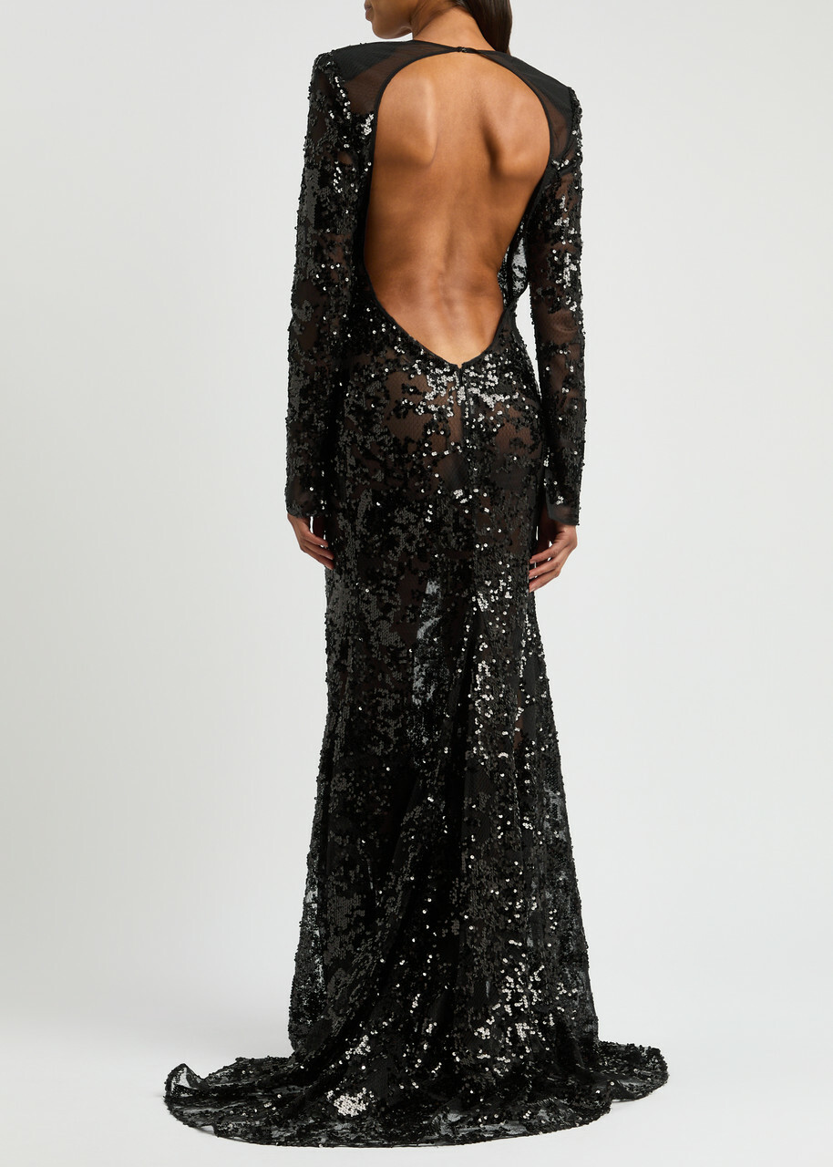 Victoria Beckham Sequin-embellished Open-back Tulle Gown Black