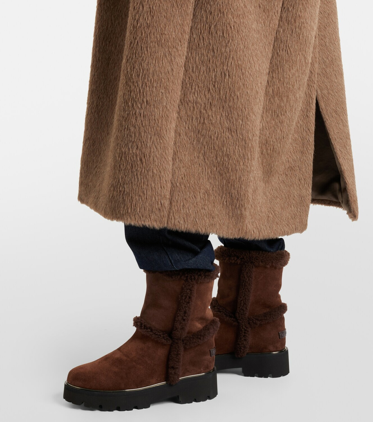 Aquazzura Teddi 20 shearling-trimmed suede ankle boots