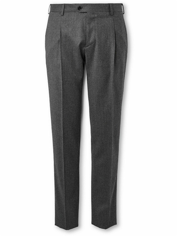 Photo: Lardini - Straight-Leg Pleated Stretch Wool and Cashmere-Blend Flannel Suit Trousers - Gray