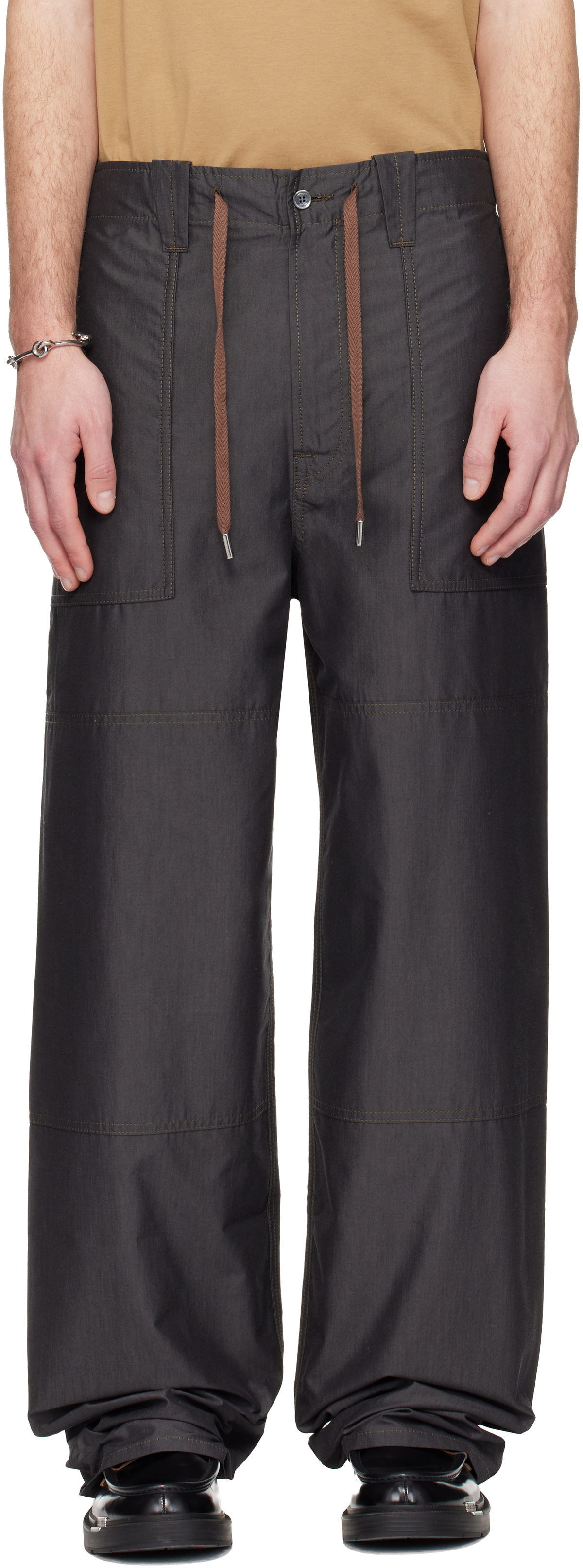 Lanvin Gray Wide-Leg Chambray Cargo Pants