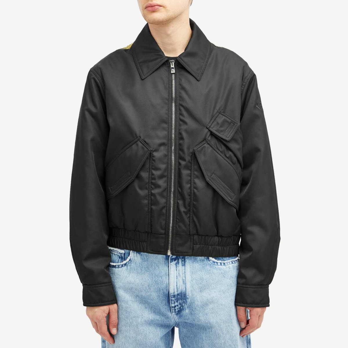 Versace Men's Technical Twill Bomber Jacket in Black Dark Olive Gold