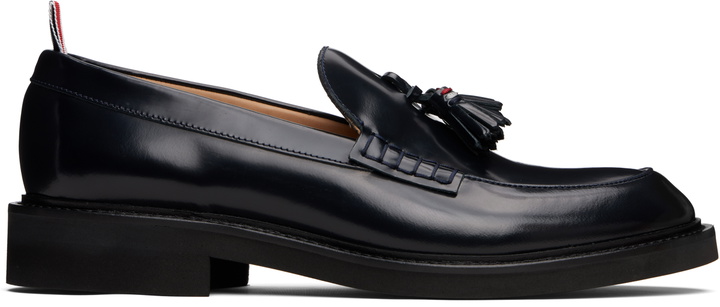 Photo: Thom Browne Navy Spazzolato Leather Tassle Loafers