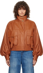ZIMMERMANN Orange Illustration Leather Biker Jacket