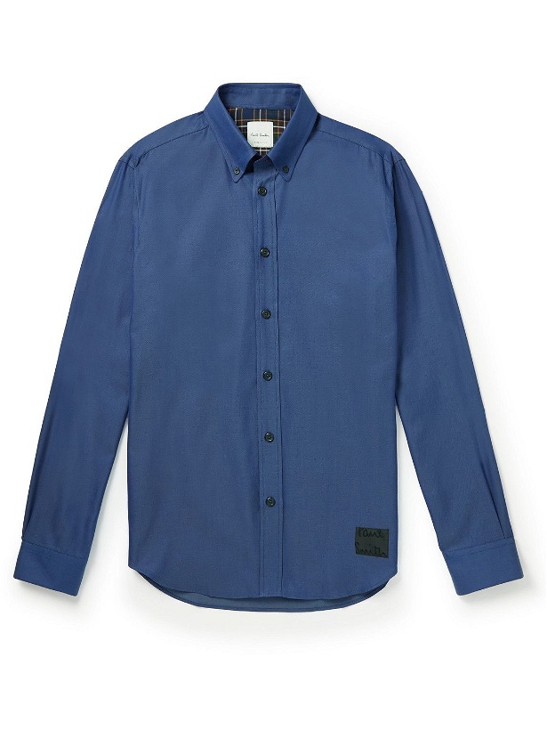 Photo: Paul Smith - Button-Down Collar Logo-Appliquéd Cotton-Chambray Shirt - Blue
