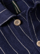 Drake's - Pinstriped Linen Chore Jacket - Blue