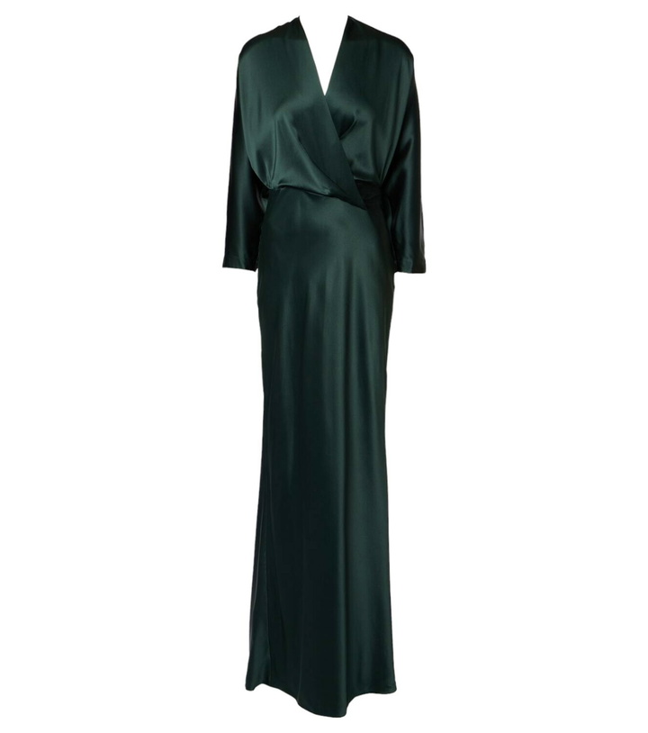 Photo: The Sei Silk satin wrap gown