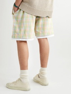 Acne Studios - Rong Logo-Appliquéd Checked Organic Cotton-Flannel Drawstring Shorts - Orange