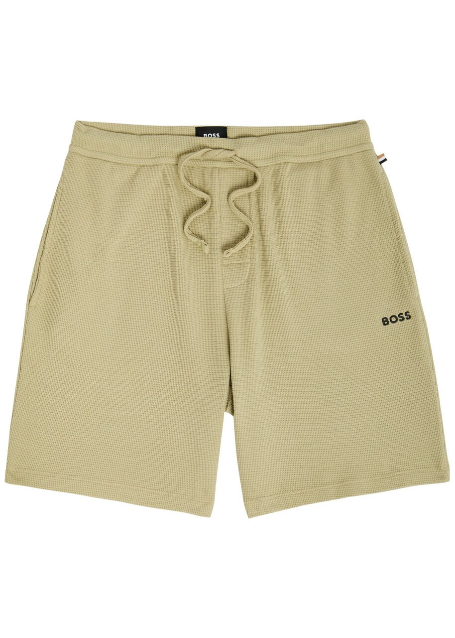 Boss Logo-embroidered Waffle Cotton-blend Shorts Green