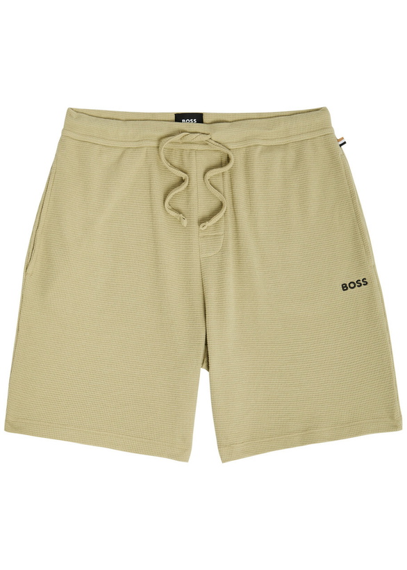 Photo: Boss Logo-embroidered Waffle Cotton-blend Shorts Green