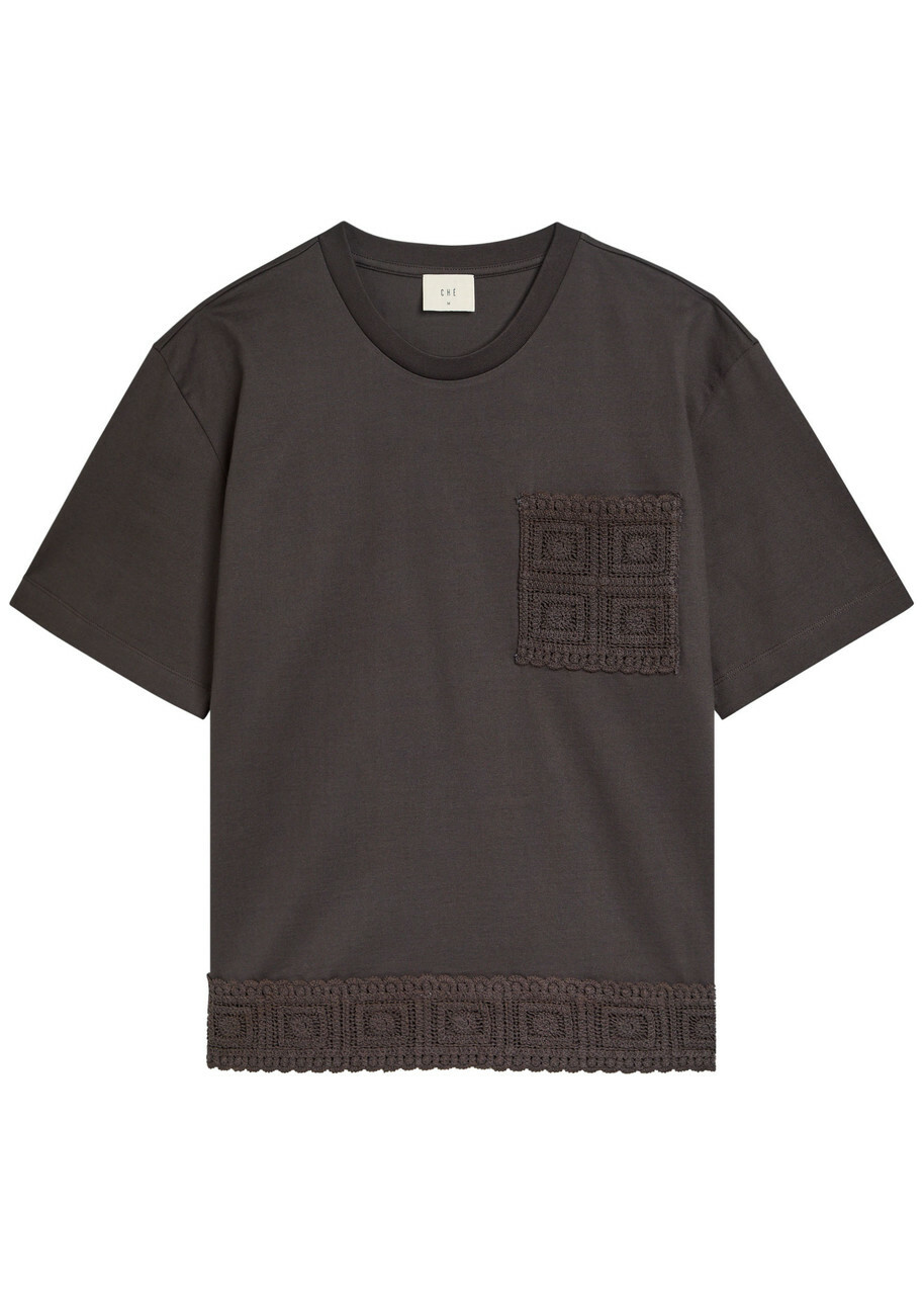 Che Inigo Crochet-trimmed Cotton T-shirt Dark Brown