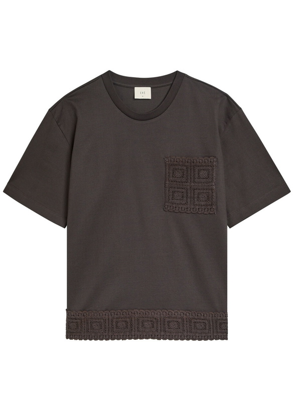 Photo: Che Inigo Crochet-trimmed Cotton T-shirt Dark Brown