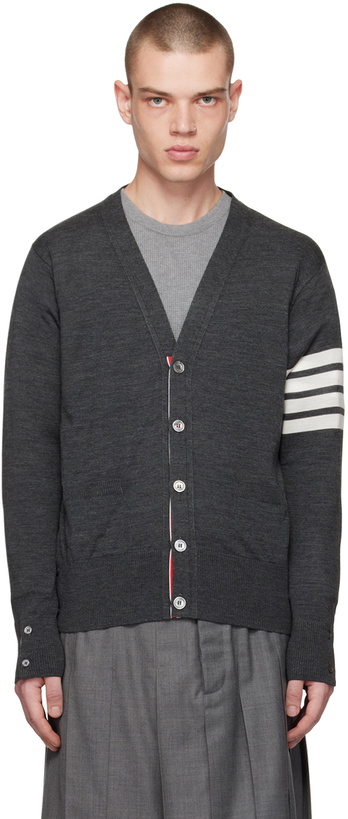 Photo: Thom Browne Gray Classic 4-Bar Cardigan