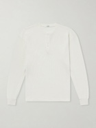 A.PRESSE - Waffle-Knit Cotton and Cashmere-Blend Henley T-Shirt - White