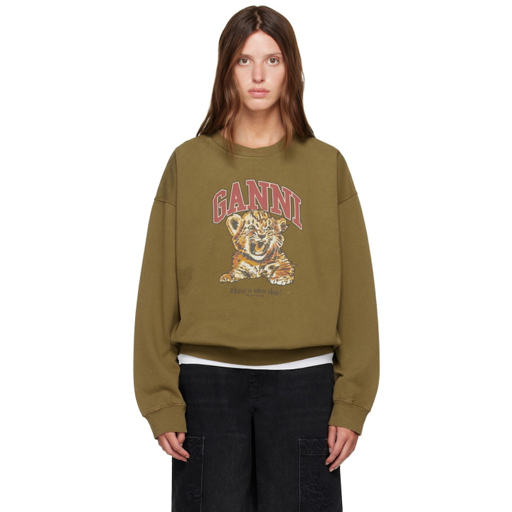 Photo: GANNI Khaki Tiger Crewneck Sweatshirt