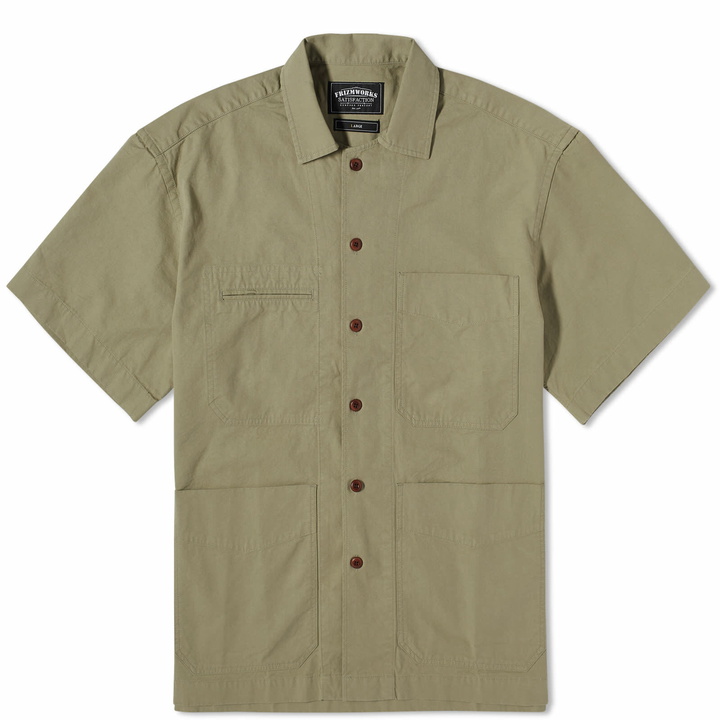 Photo: FrizmWORKS Men's Short Sleeve French Work Shirt in Light Khaki