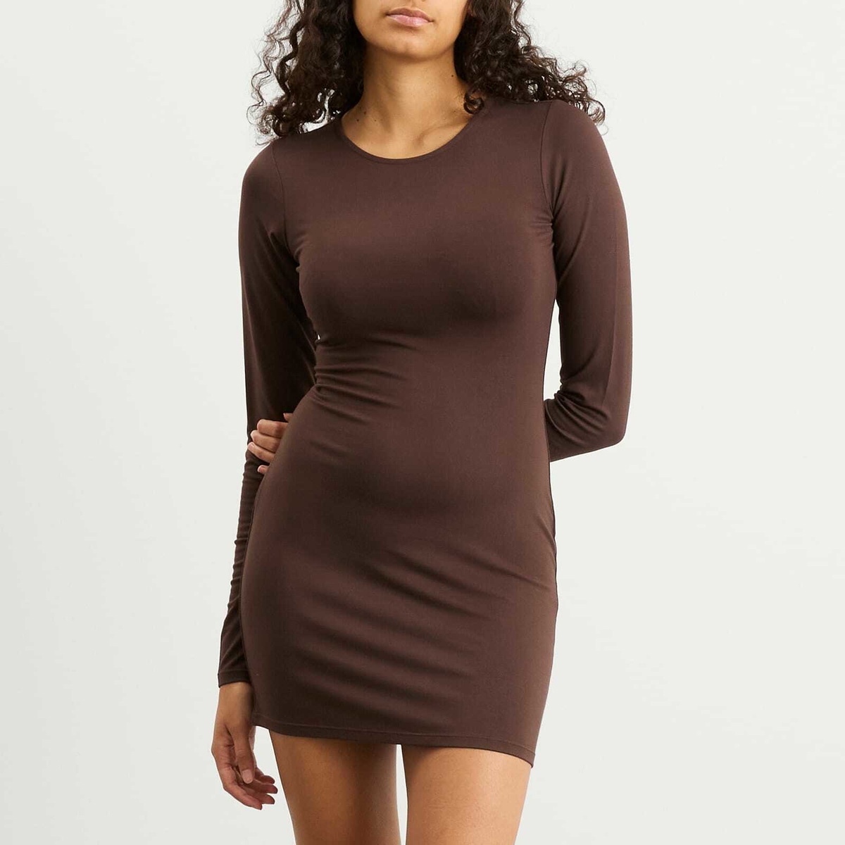 SKIMS Women's Smooth Layers Crewneck Tunic Mini Dress in Espresso