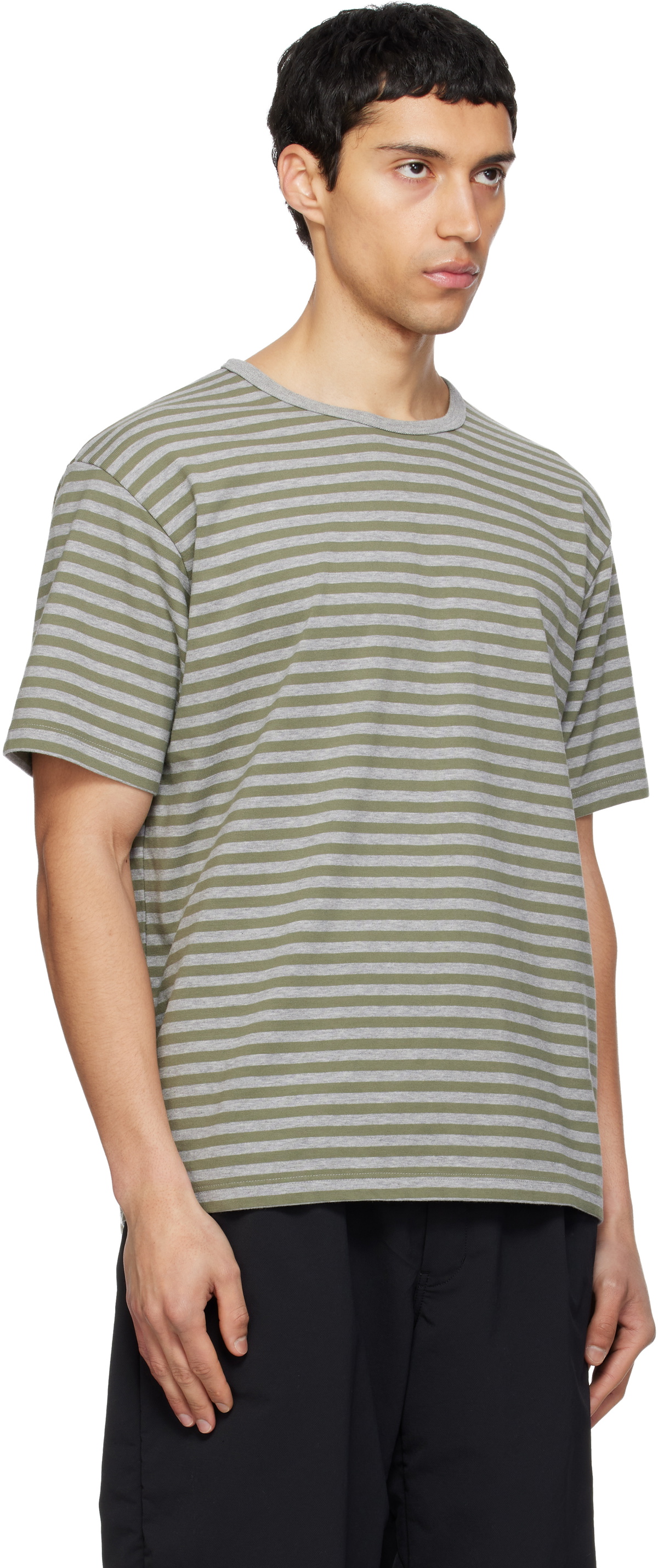 nanamica Khaki & Gray COOLMAX Stripe Jersey T-shirt