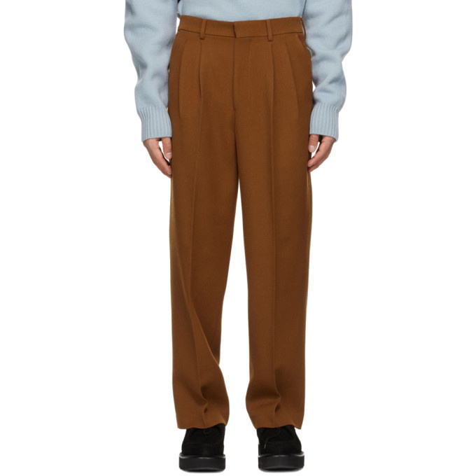 Photo: AMI Alexandre Mattiussi Brown Wide Fit Pleated Trousers