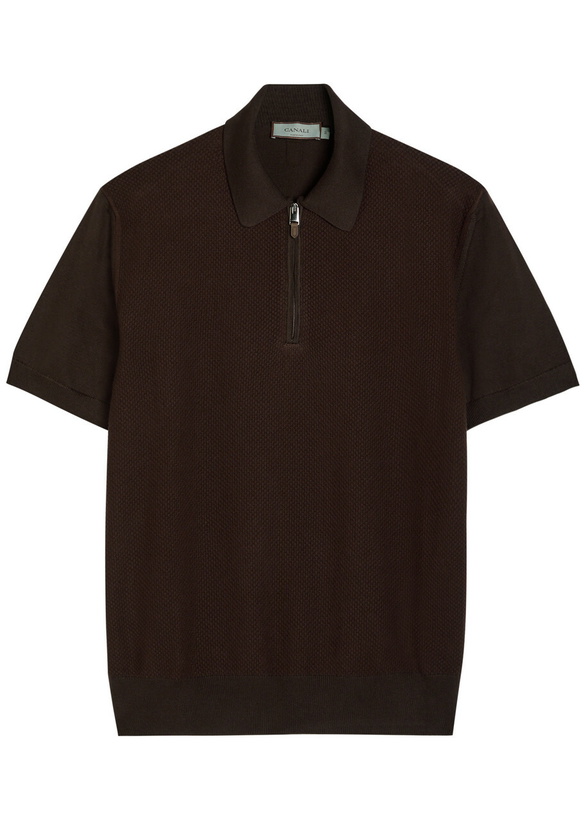 Photo: Canali Textured-knit Cotton Polo Shirt Brown