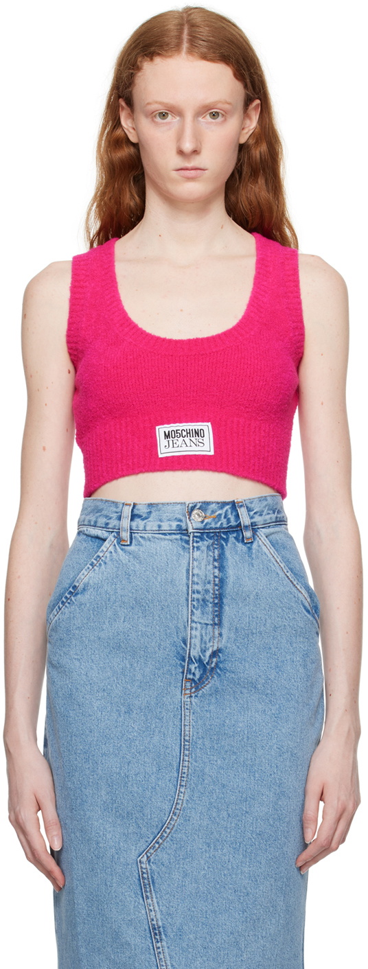 Moschino Jeans Pink Patch Tank Top