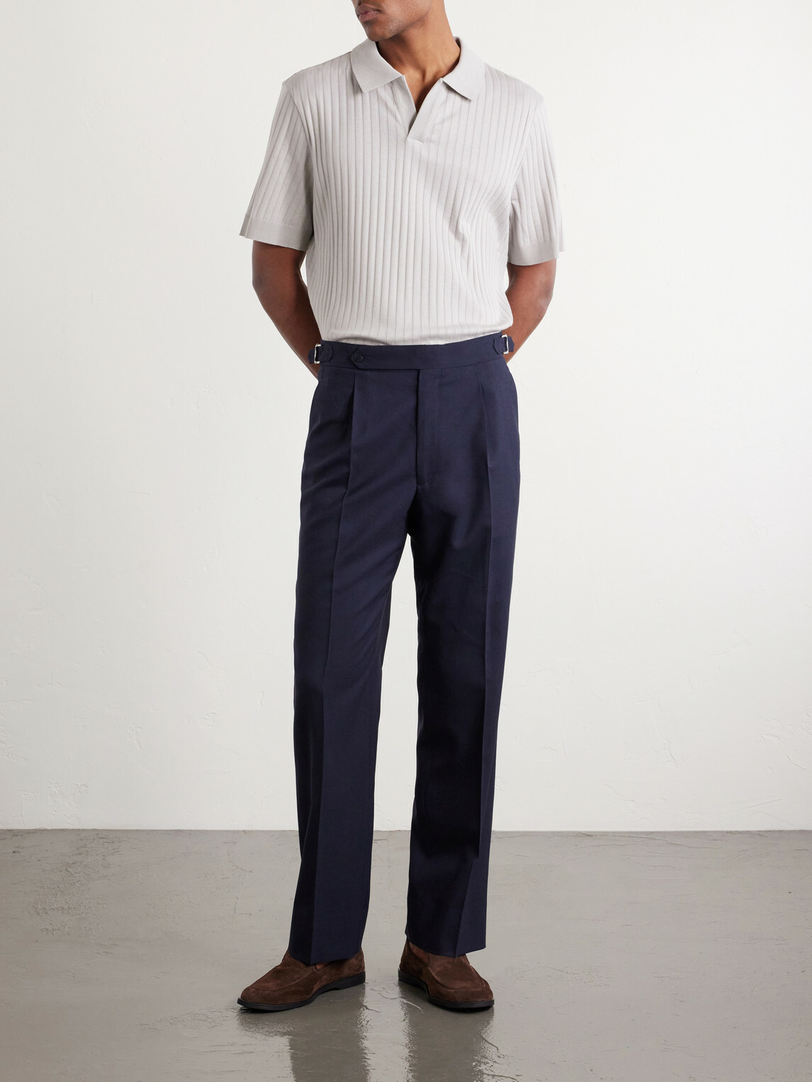 Mr P. - Knitted Cotton Polo Shirt - Gray