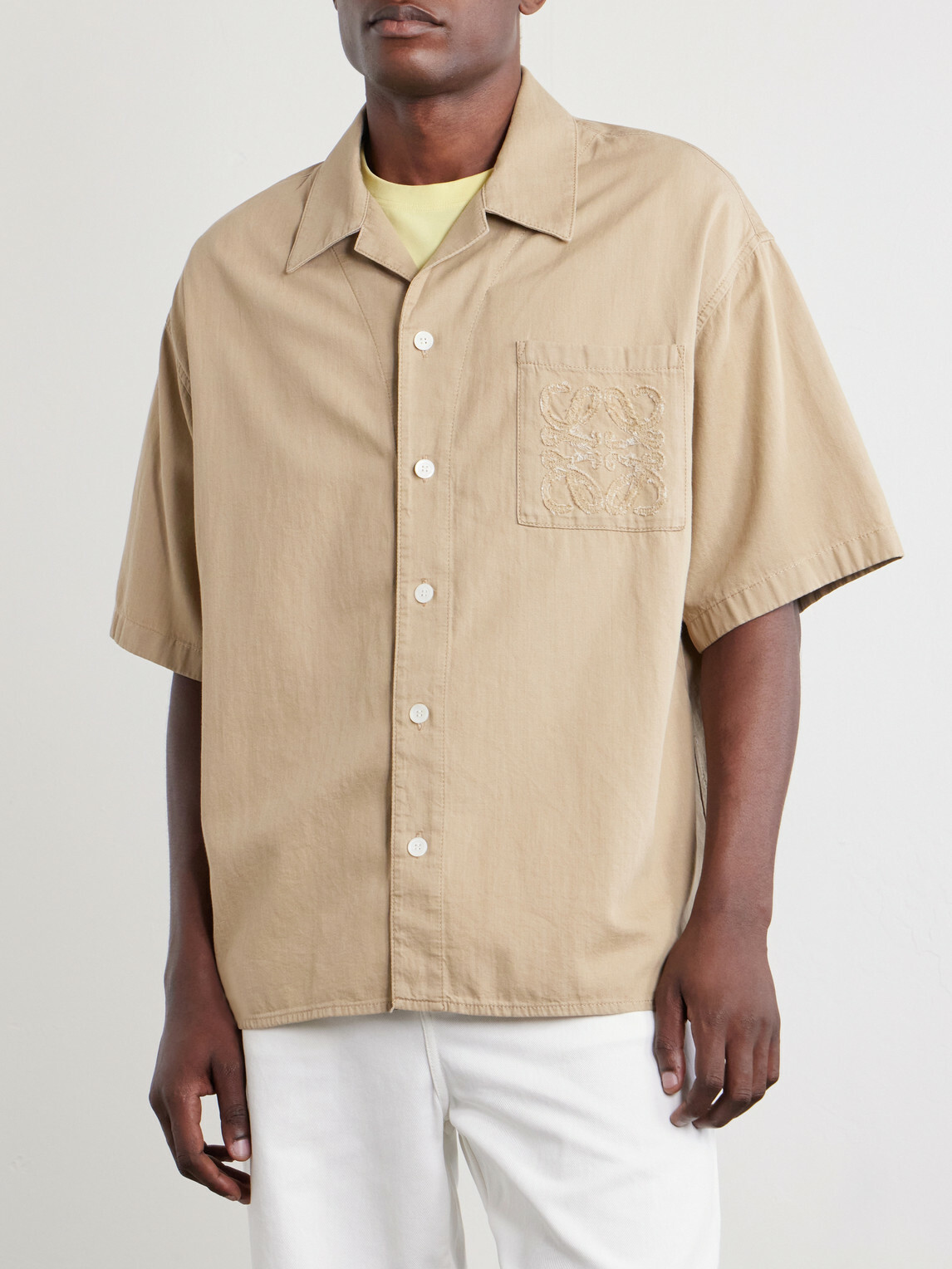 LOEWE - Camp-Collar Anagram-Detailed Cotton-Twill Shirt - Neutrals
