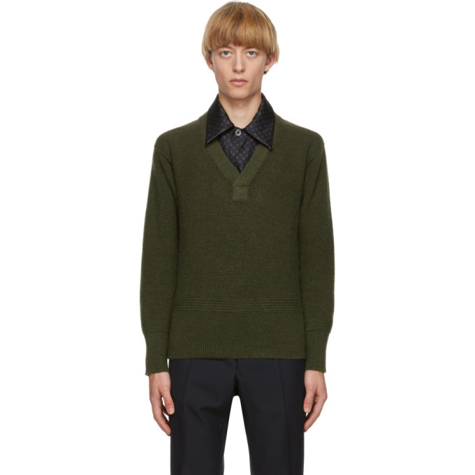 Photo: Maison Margiela Green Gauge Half-Cardigan Sweater