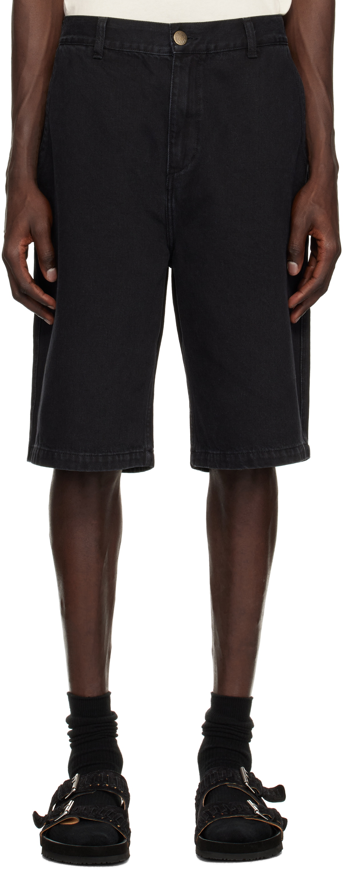 Palmes Black Twill Patch Denim Shorts