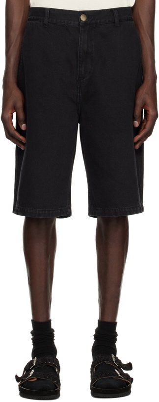 Photo: Palmes Black Twill Patch Denim Shorts