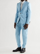 ALEXANDER MCQUEEN - Tapered Pleated Cotton Suit Trousers - Blue