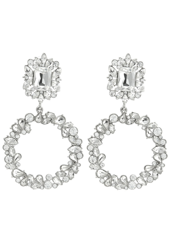 Photo: Self-portrait Embellished Silver-plated Clip-on Drop Earrings - One Size