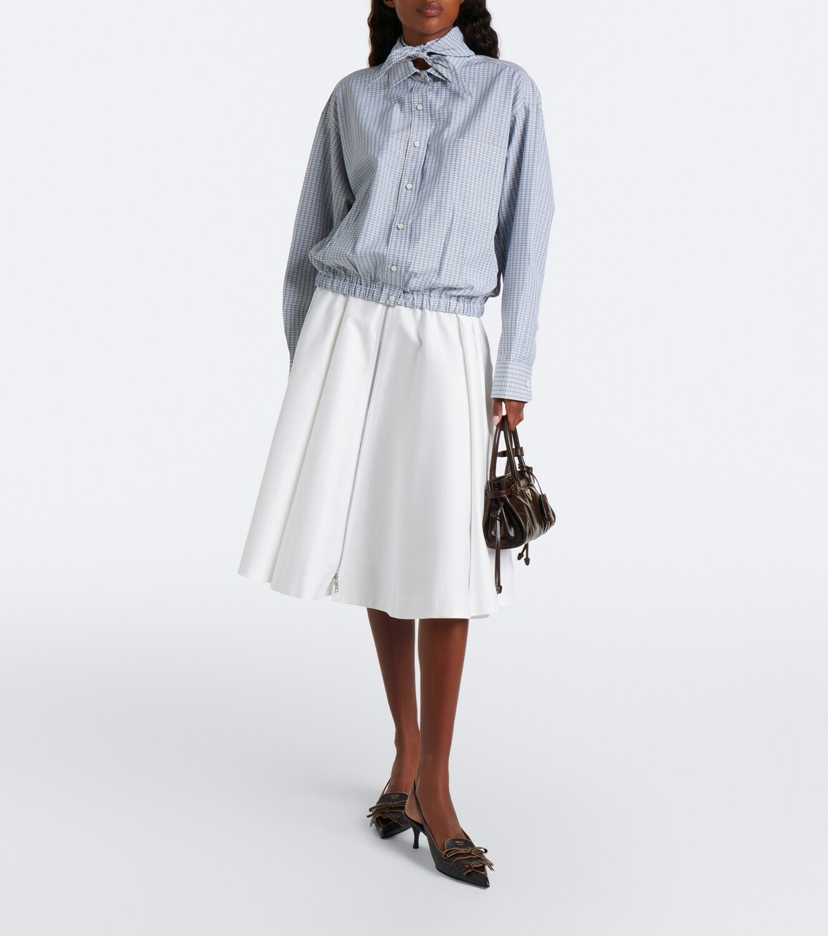 Prada Bow-detail checked cotton blouse