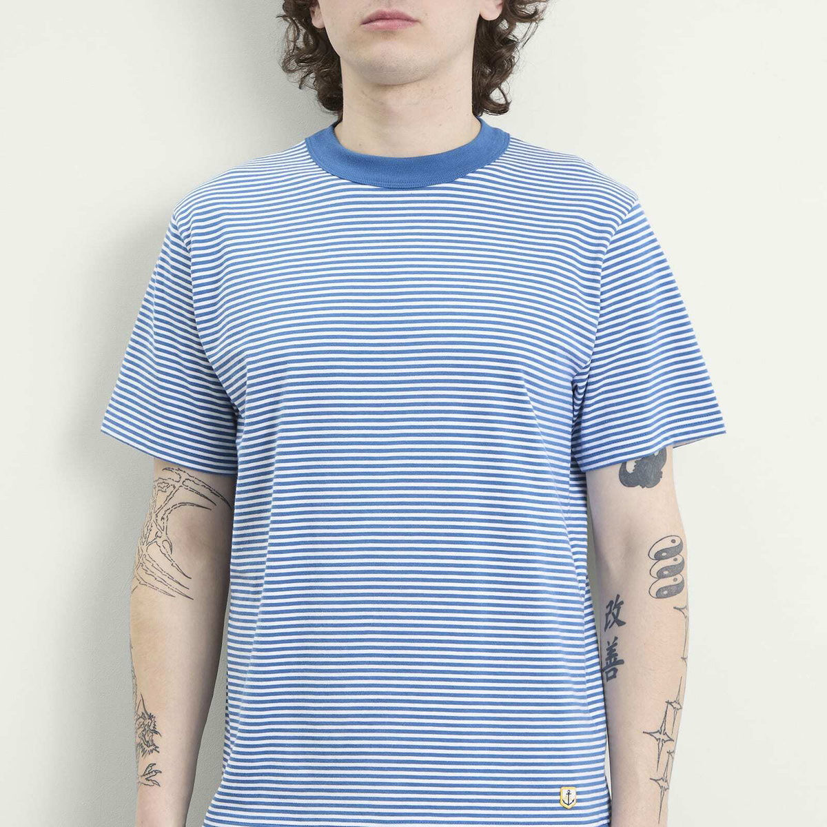 Armor-Lux Men's Fine Stripe T-Shirt in Dark Blue/Blanc