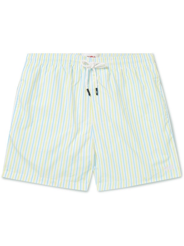 Photo: Solid & Striped - The Classic Straight-Leg Mid-Length Striped Swim Shorts - Green