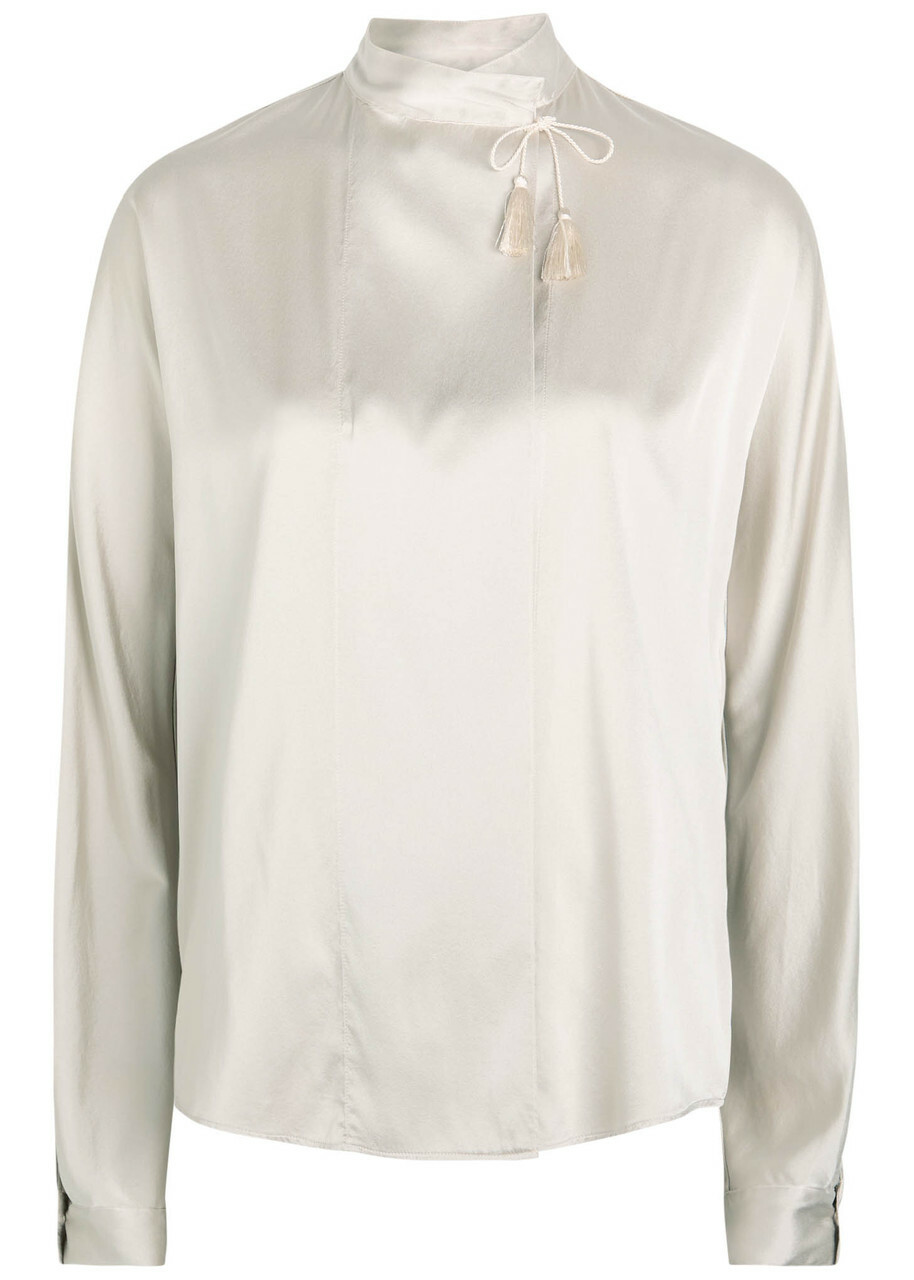 Forte_forte Wrap-front Stretch-silk Blouse Grey
