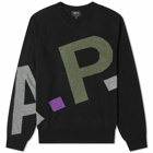 A.P.C. Men's All Over Logo Crew Knit in Black