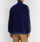 Gucci - Oversized Logo-Appliquéd Webbing-Trimmed Piped Velvet Track Jacket - Blue