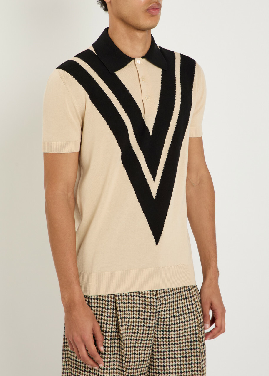 Valentino Garavani Vlogo-intarsia Cotton Polo Shirt White And Black